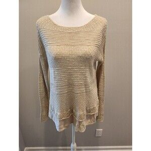Knox Rose Lightweight Knit Sweater With Hem Accent Sz S Oatmeal